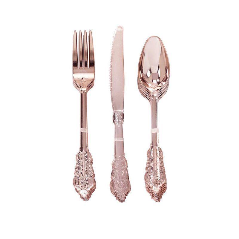 12 Pack Luxury Rose Gold Cutlery Set - 4 x Forks, Knives, Spoons - The Base Warehouse