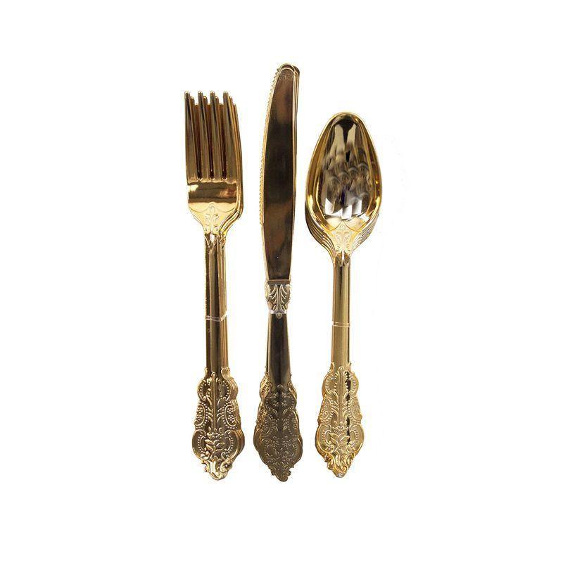 12 Pack Luxury Gold Cuterly Set - 4 x Forks, Knives, Spoons - The Base Warehouse