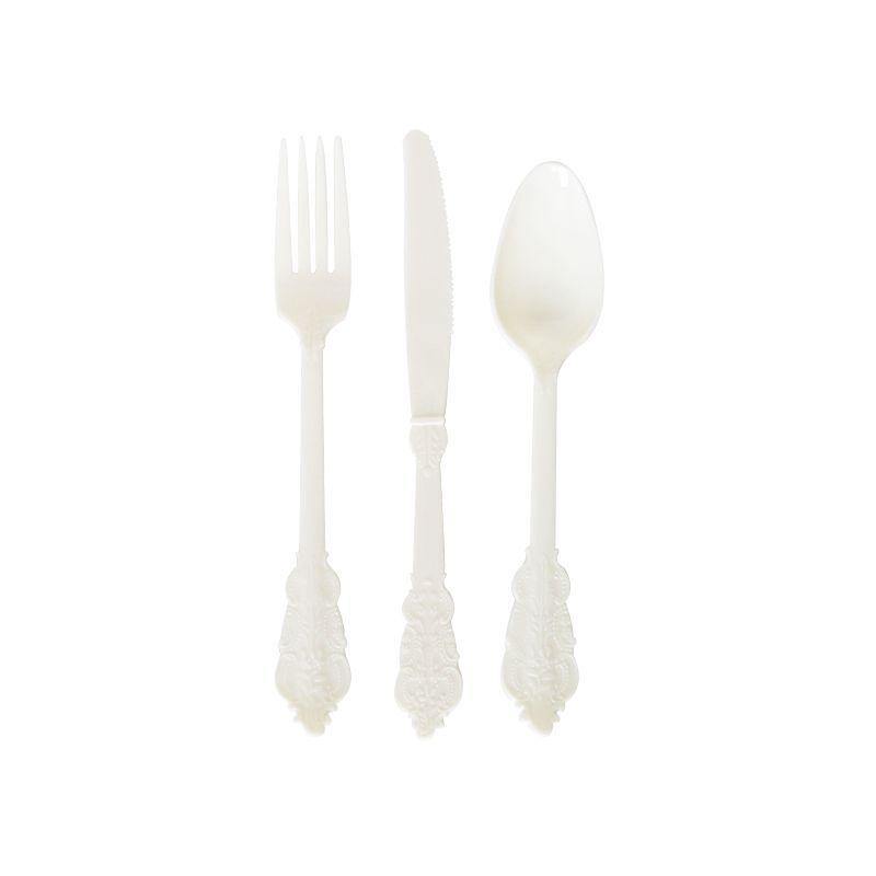 12 Pack Luxury Ivory Cutlery Set - 4 x Forks, Knives, Spoons - The Base Warehouse