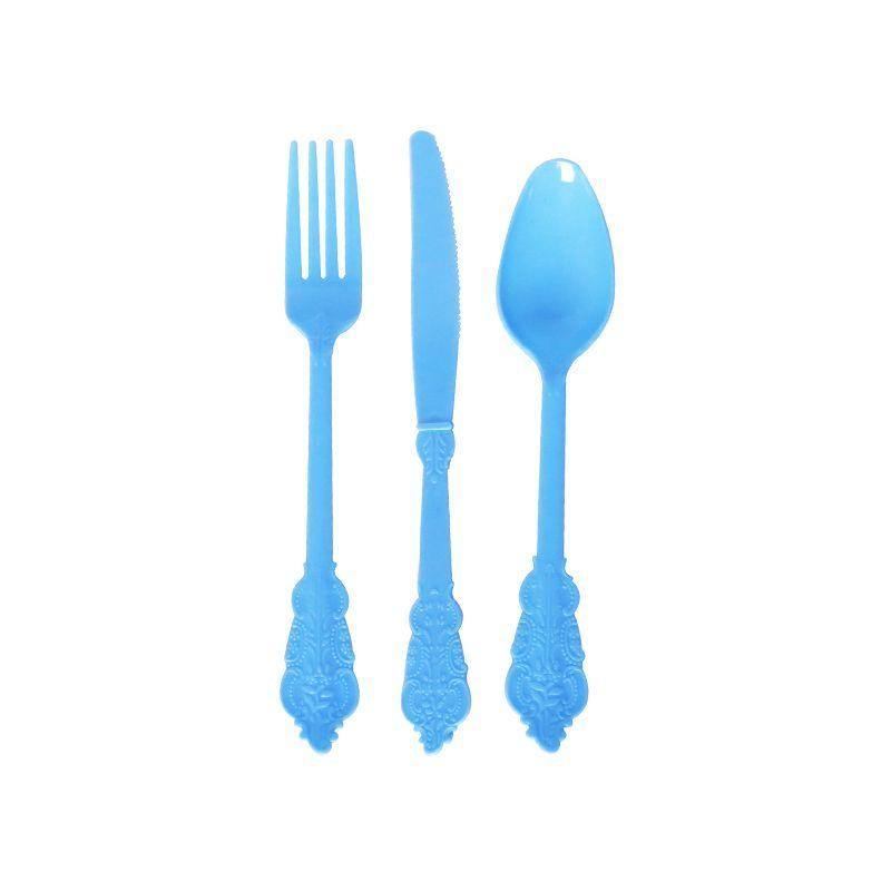 12 Pack Luxury Baby Blue Cutlery Set - 4 x Forks, Knives, Spoons - The Base Warehouse