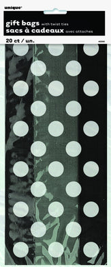 20 Pack Midnight Black Dots Cello Bags - 12.5cm W x 28cm H - The Base Warehouse