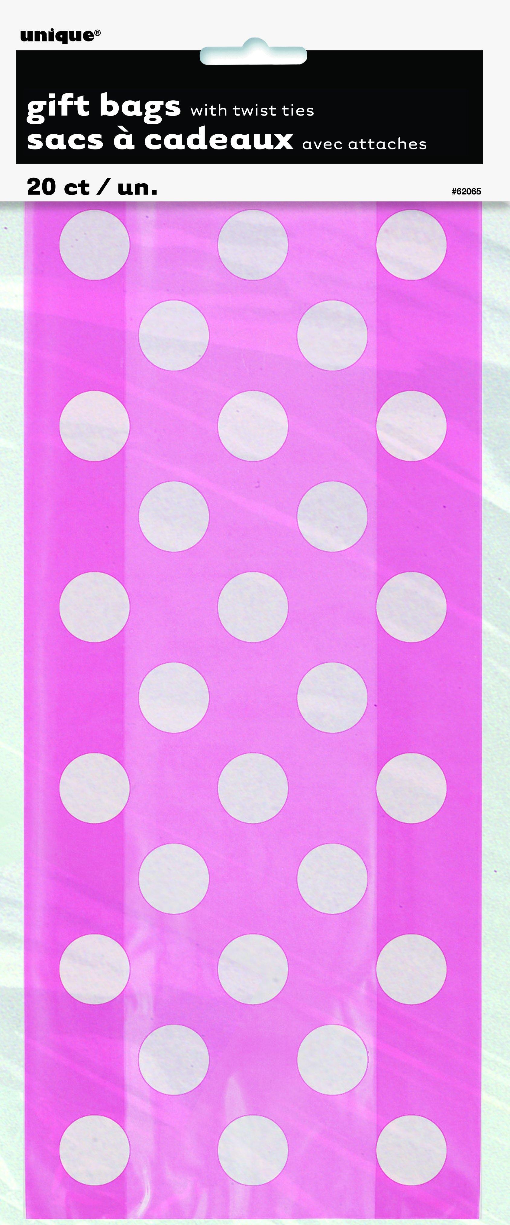 20 Pack Hot Pink Dots Cello Bags - 12.5cm W x 28cm H - The Base Warehouse