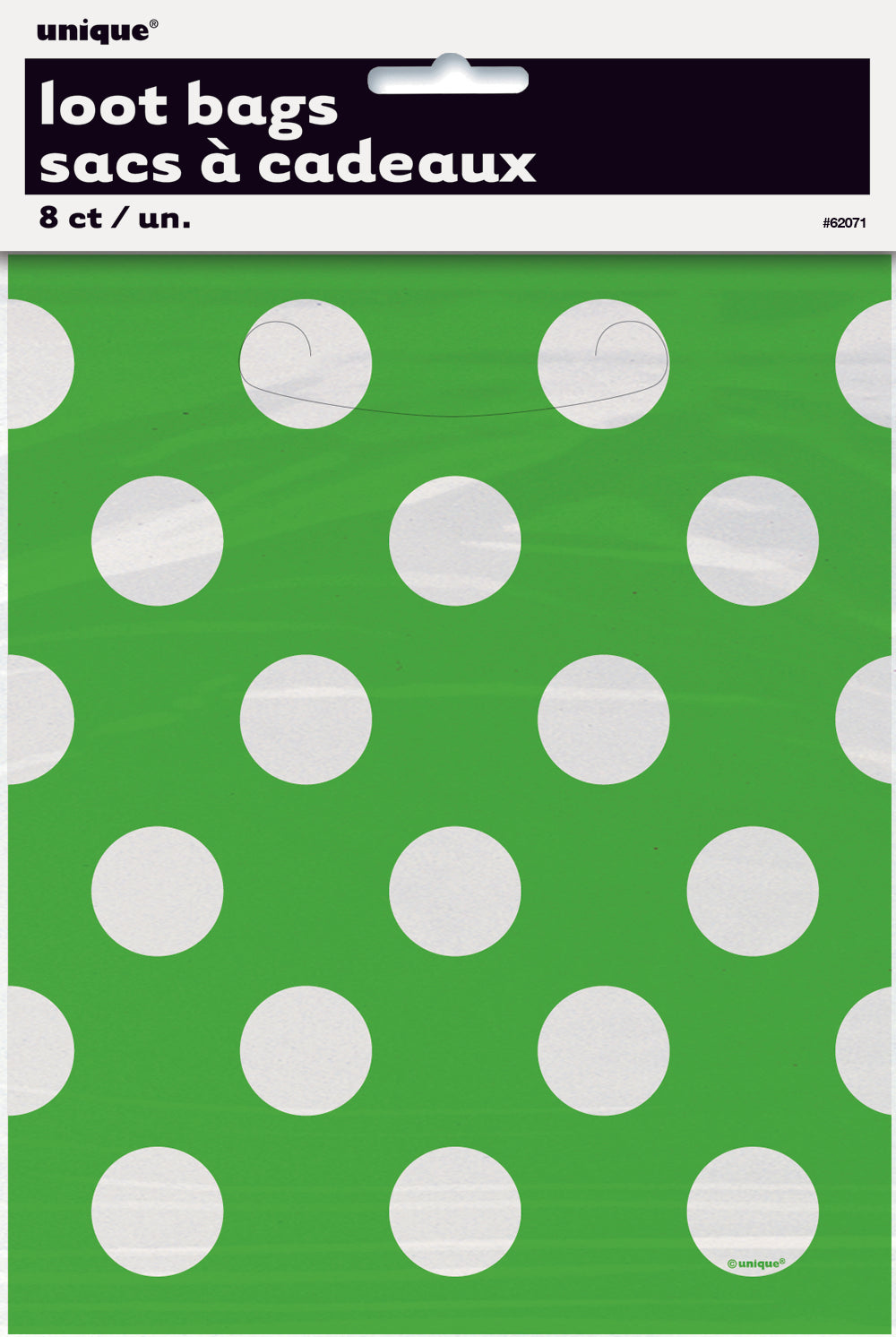 8 Pack Lime Green Dots Loot Bags