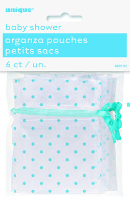 6 Pack Blue Dots Baby Shower Organza Bags - The Base Warehouse