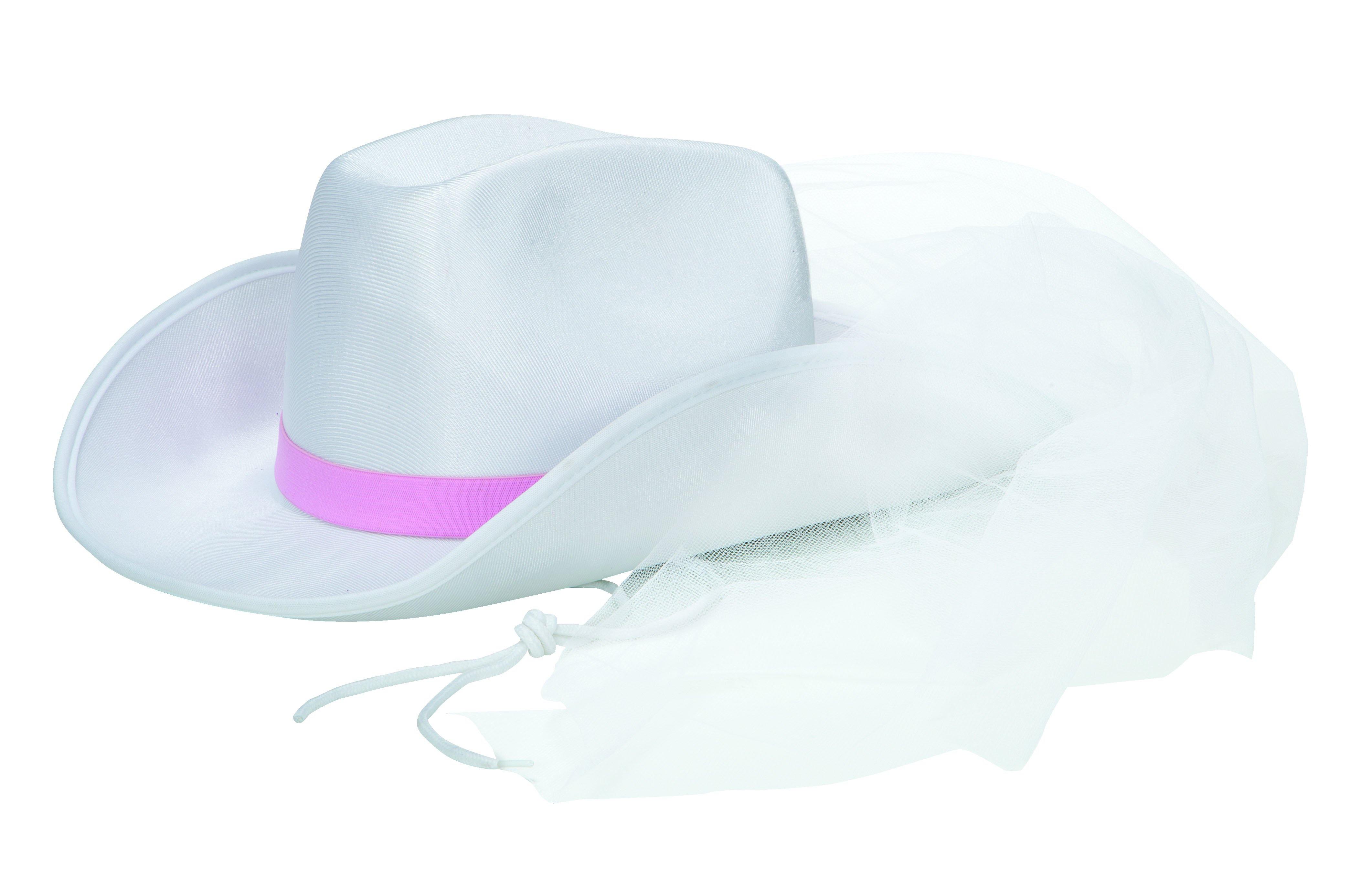 White Cowboy Hat with Veil - The Base Warehouse