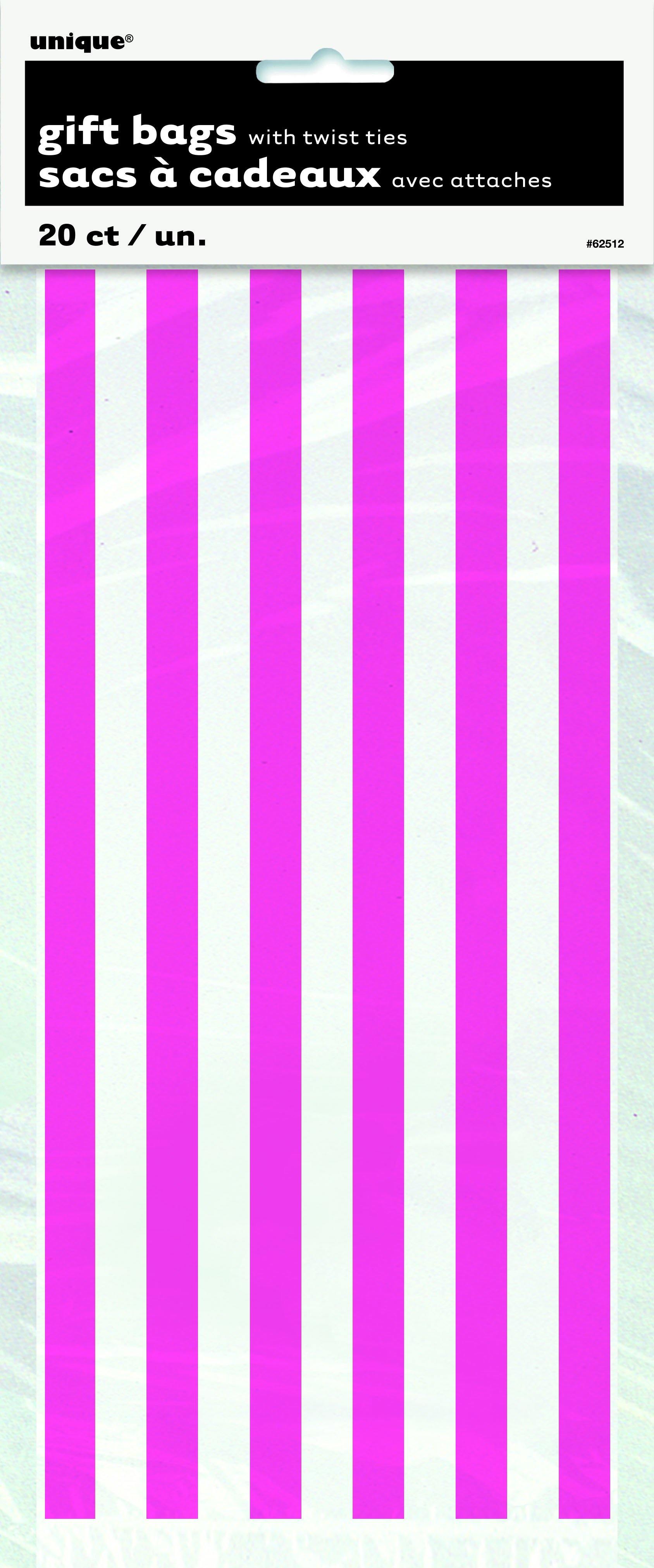 20 Pack Hot Pink Stripes Cello Bags - 12.5cm W x 28cm H