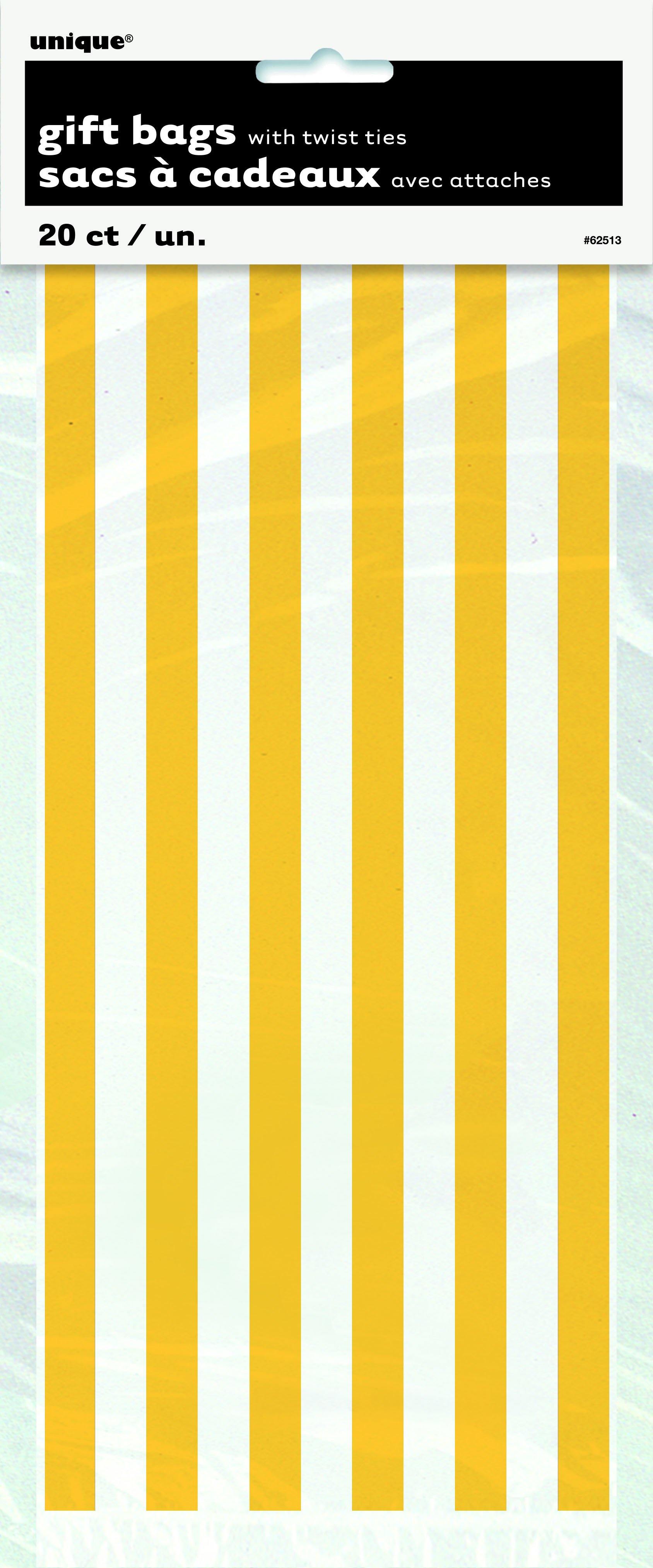 20 Pack Sunflower Yellow Stripes Cello Bags - 12.5cm W x 28cm H - The Base Warehouse