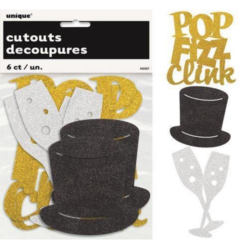6 Pack Mini Glitter New Year Cutouts - The Base Warehouse