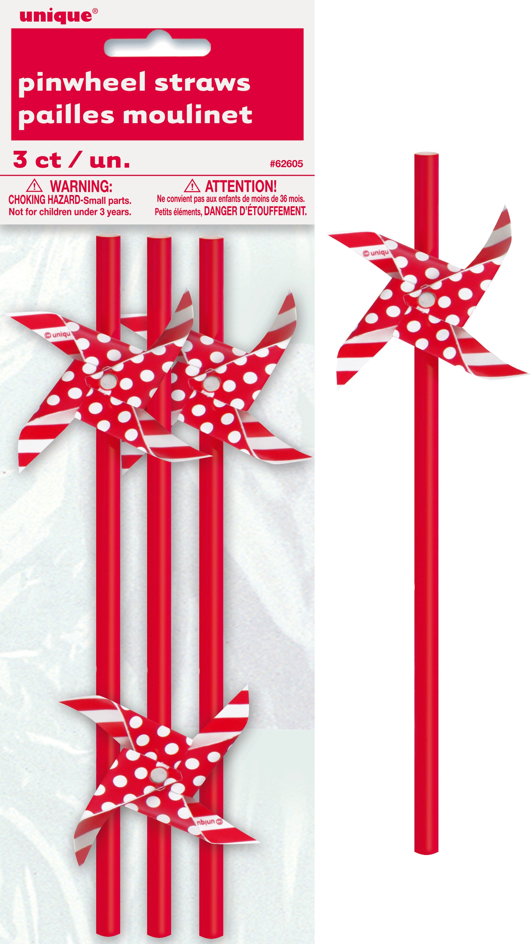 3 Pack Red Pinwheel Paper Straws