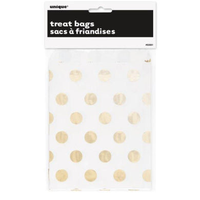 8 Pack Gold Foil Dots Treat Bags - 18.3cm x 13.3cm - The Base Warehouse