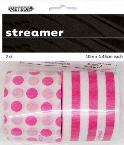 2 Pack Hot Pink Stripes & Dots Crepe Streamers - 10m x 4.45cm