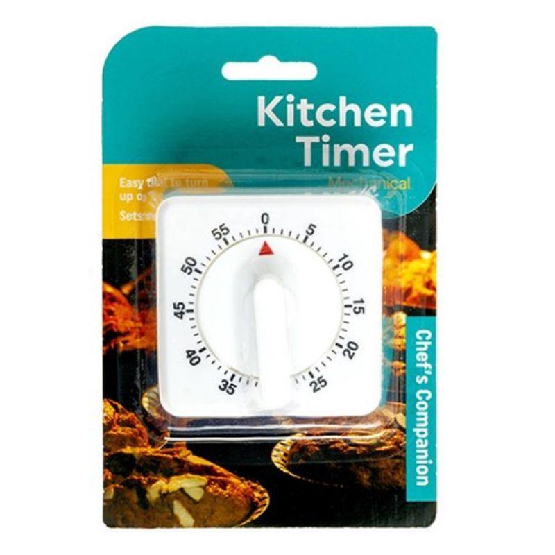 White Mechanical Kitchen Timer - 69mm x 69mm x 51mm - The Base Warehouse