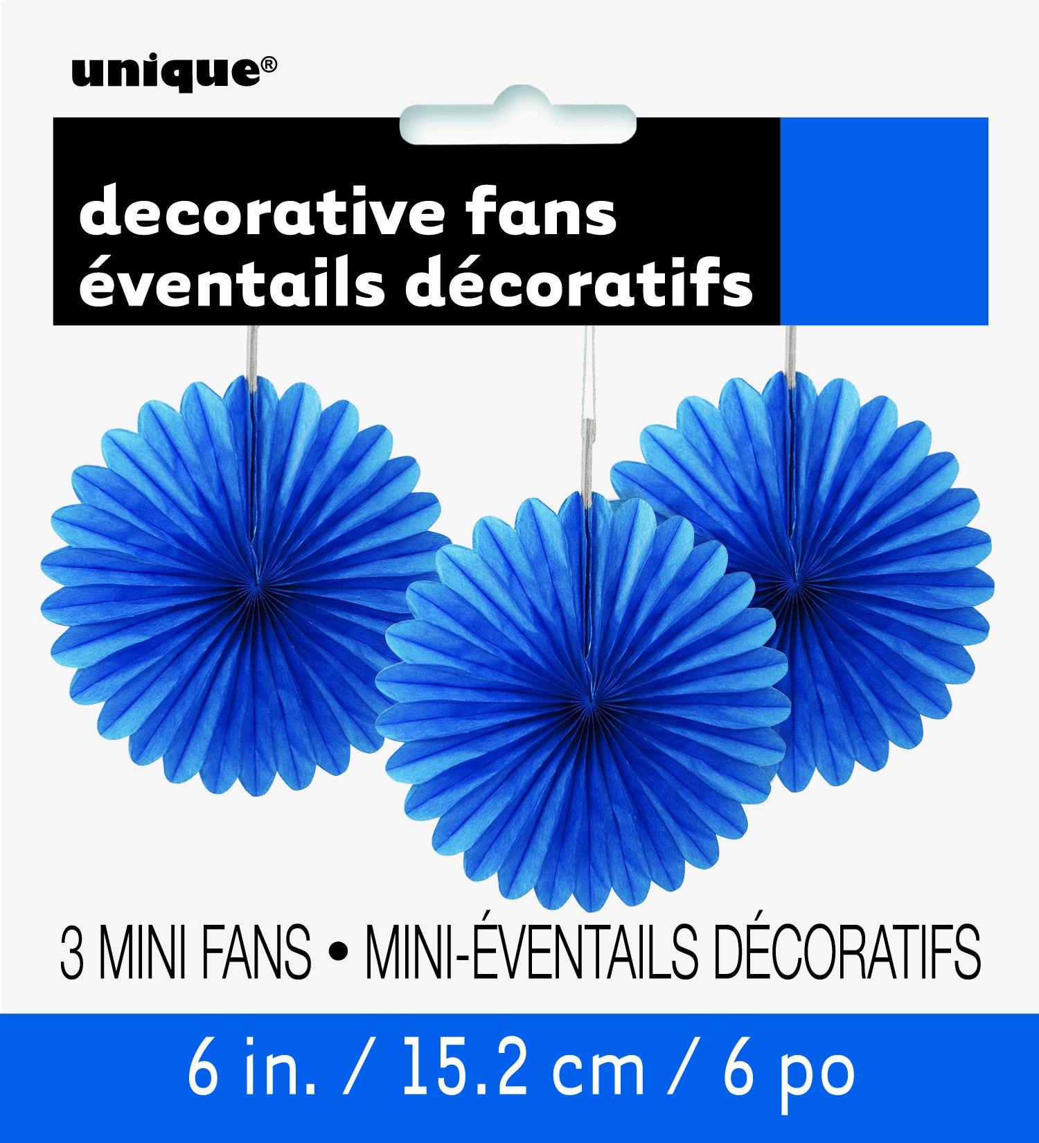 3 Pack Royal Blue Decorative Fans - 15cm
