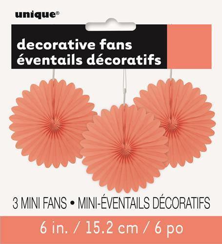 3 Pack Coral Decorative Fans - 15cm