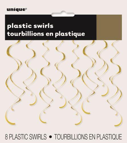 8 Pack Gold Hanging Swirls Decorations - 66cm - The Base Warehouse