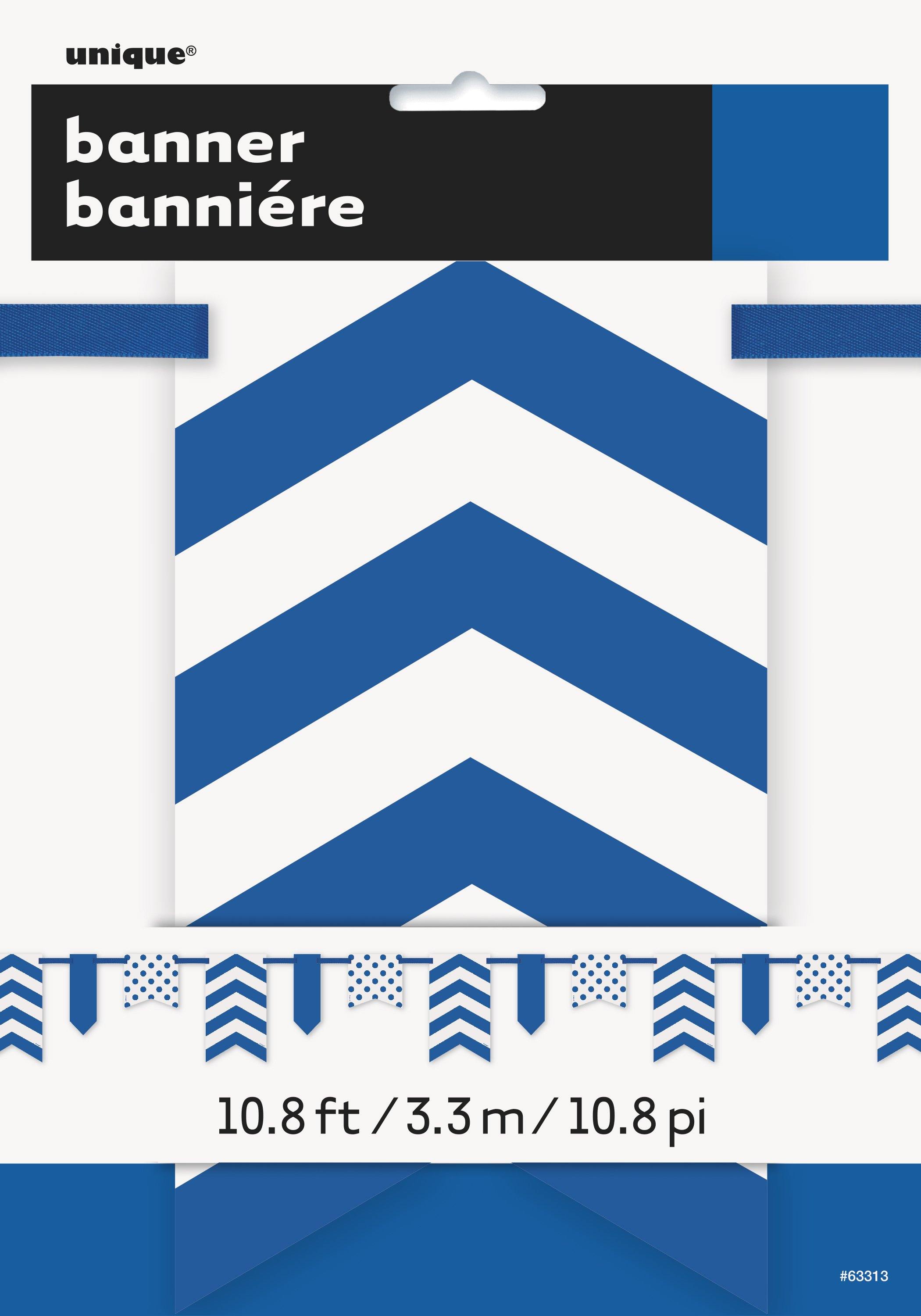 Royal Blue Dots & Stripes Paper Pennant Banner - 3.6m - The Base Warehouse