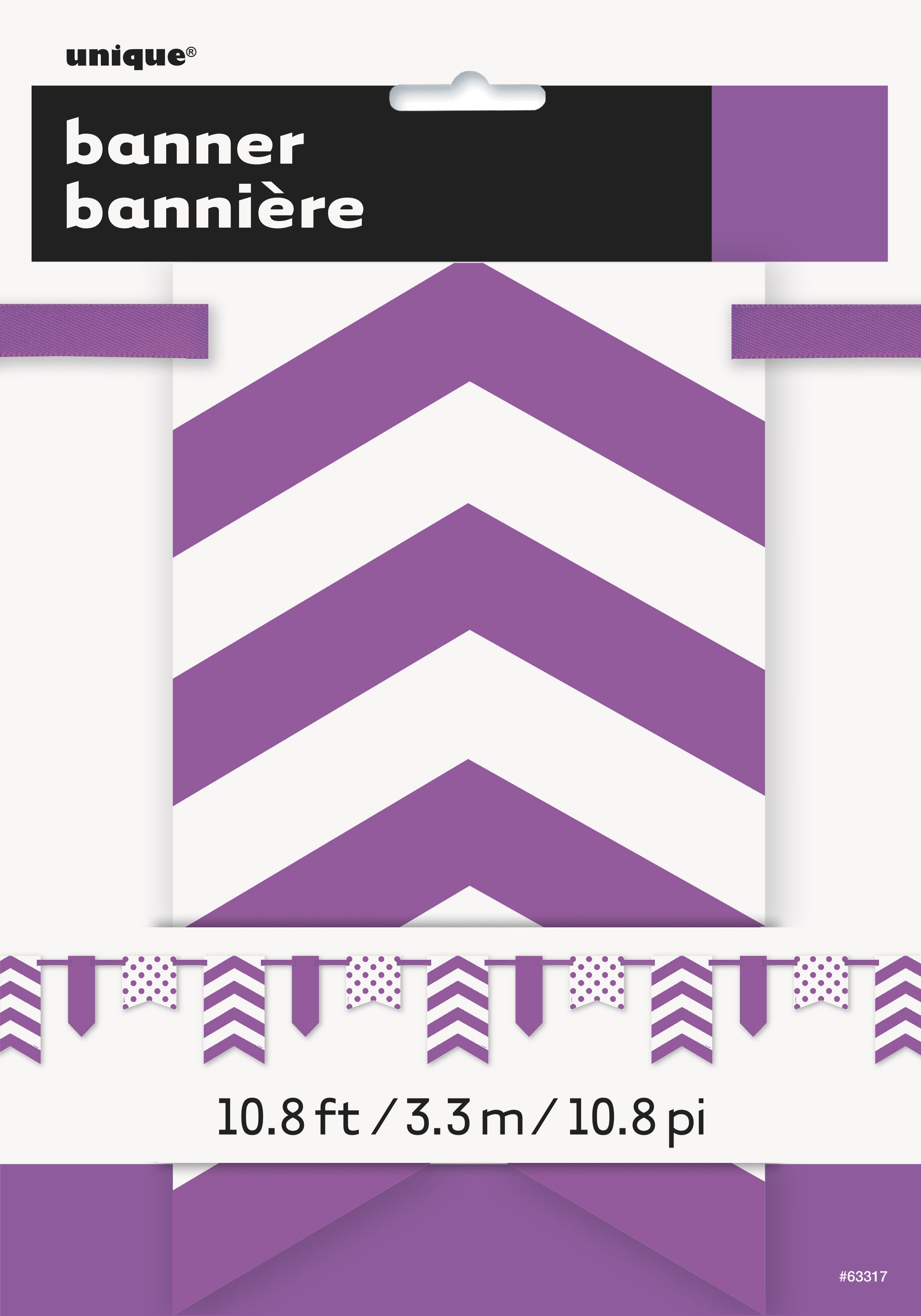 Pretty Purple Dots & Stripes Paper Pennant Banner - 3.6m