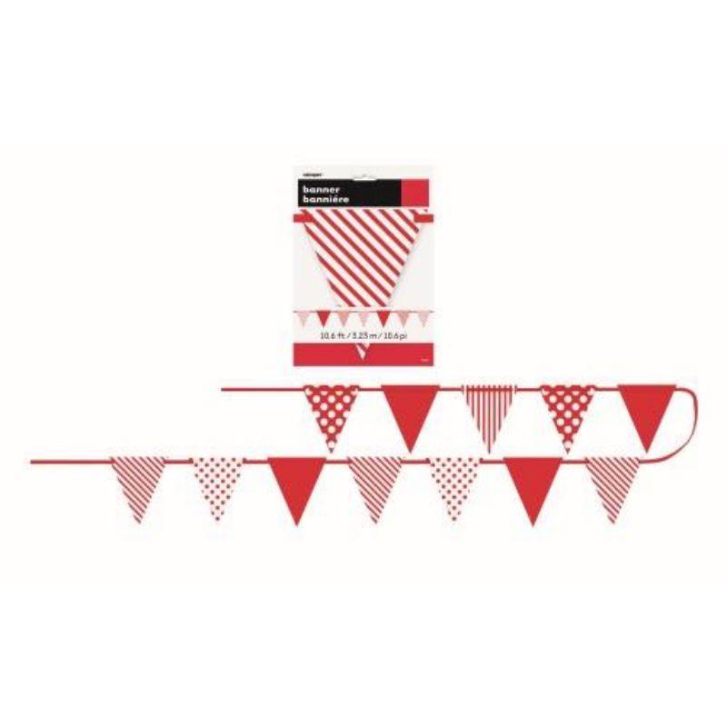 Ruby Red Dots & Stripes Paper Flag Banner - 3.65m