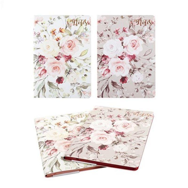 A5 Notebook with Flower Print PU Cover - 128pg
