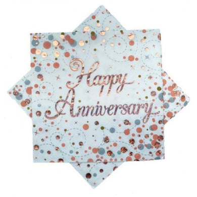 16 Pack Sparkling Fizz Happy Anniversary Rose Gold Lunch Napkins - 33cm - The Base Warehouse