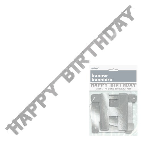 Silver Happy Birthday Jointed Banner - 1.21m
