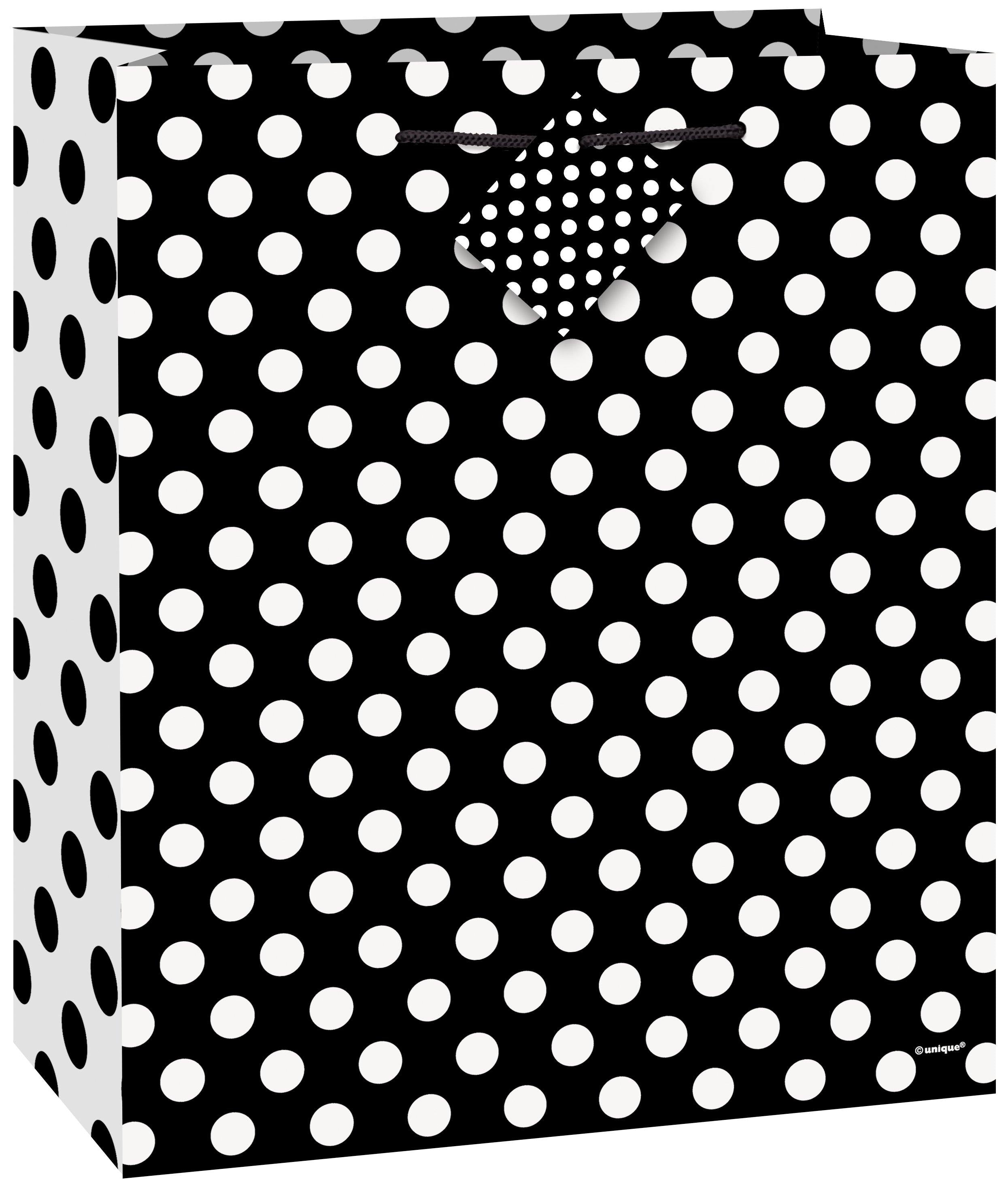Glossy Midnight Black Dots Gift Bag - 23cm H x 18cm W - The Base Warehouse