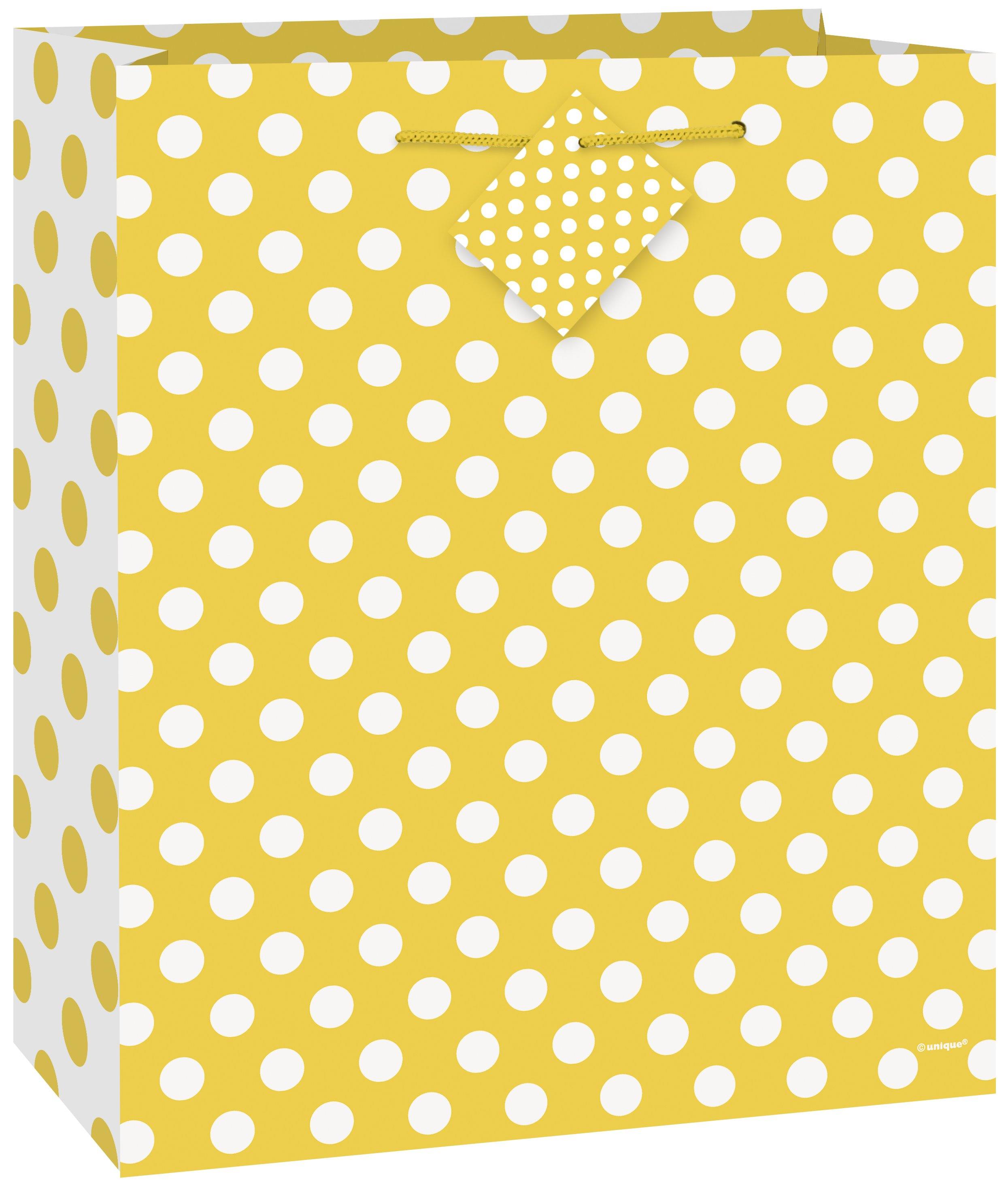 Glossy Sunflower Yellow Dots Gift Bag - 23cm H x 18cm W