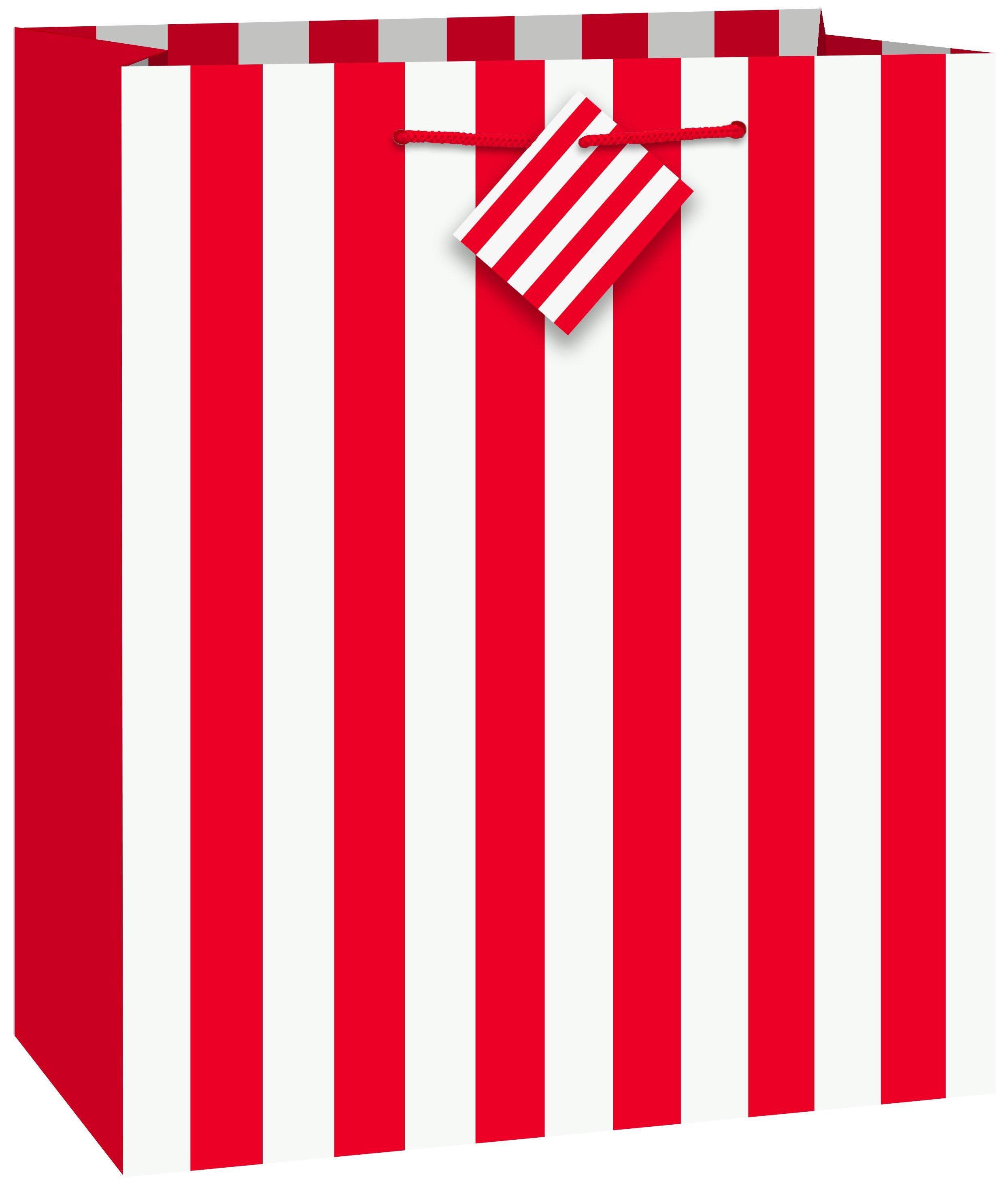 Ruby Red Stripes Gift Bag - 23cm H x 18cm W - The Base Warehouse