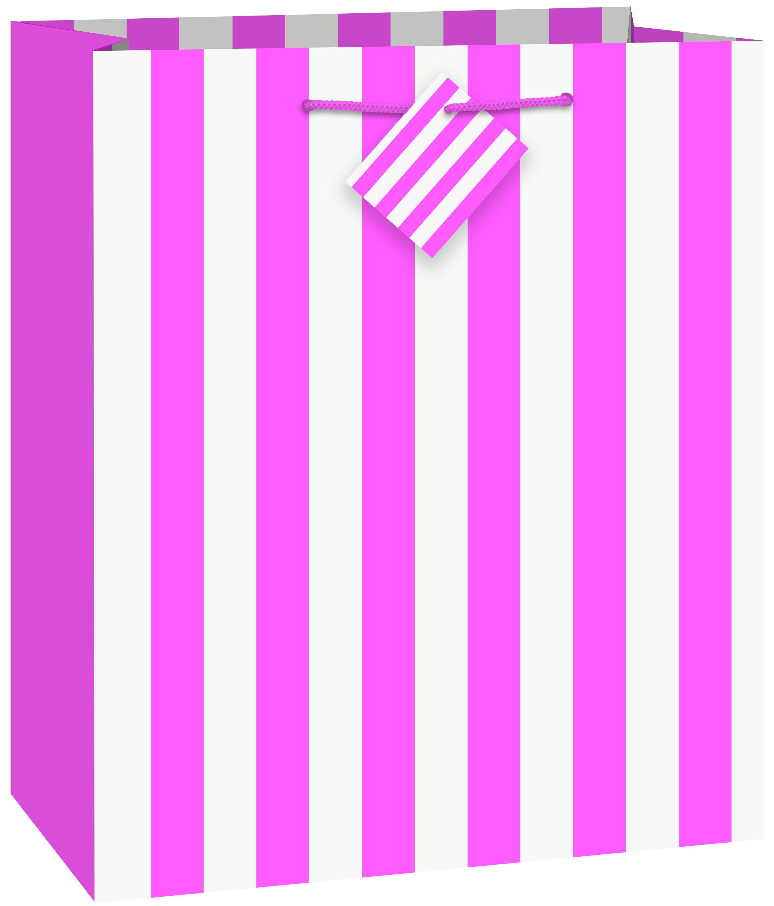 Hot Pink Stripes Gift Bag - 23cm H x 18cm W - The Base Warehouse