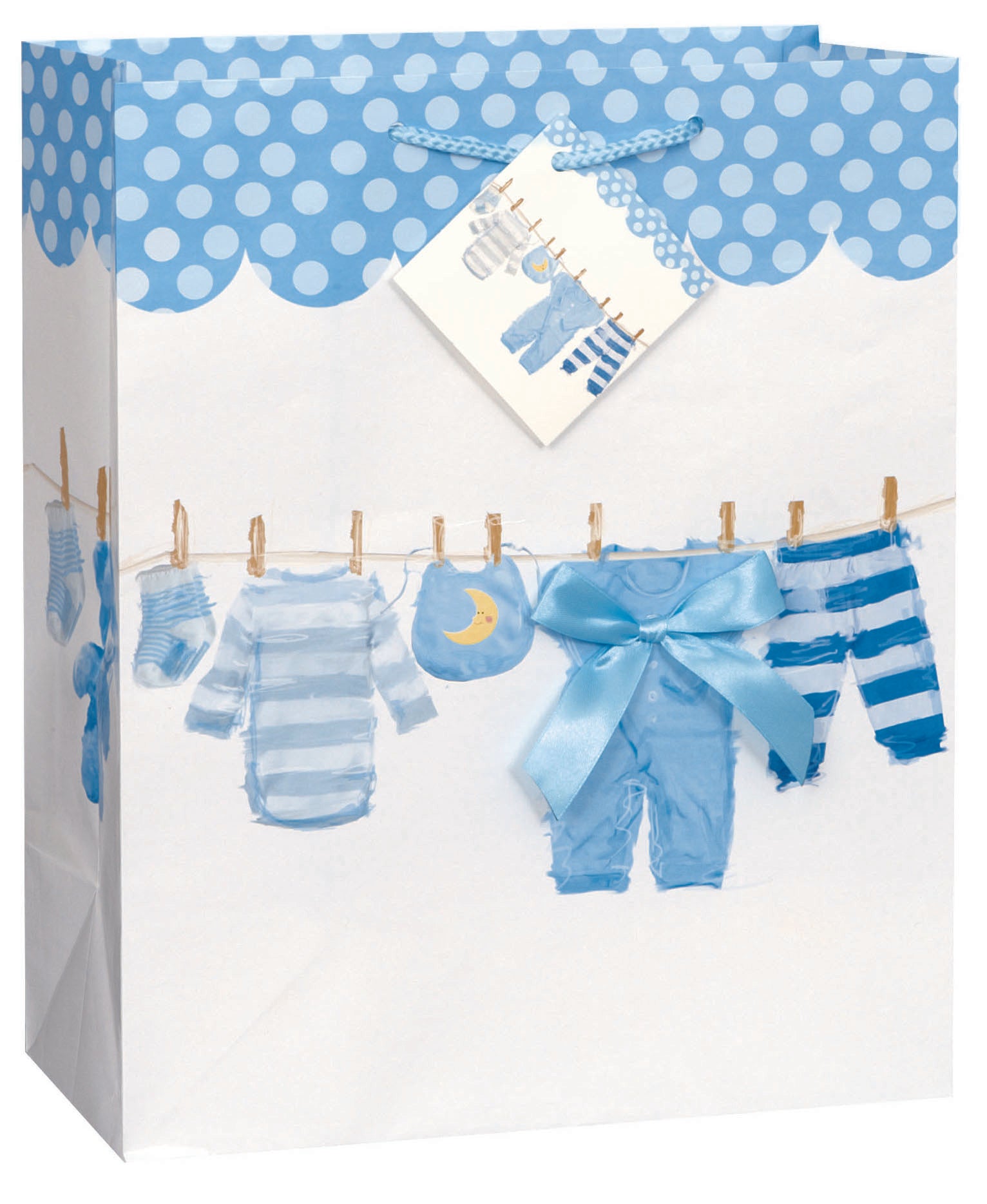 Blue Baby Bow Clothesline Gift Bag - 32.5cm H x 26cm W