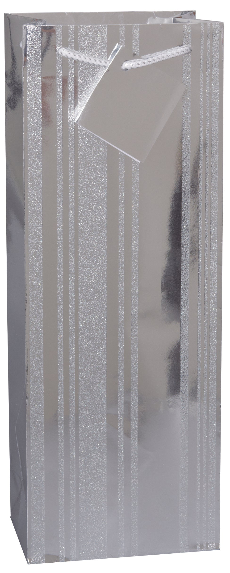 Silver Glitter Stripe Wine Bag - 36cm H x 8cm W