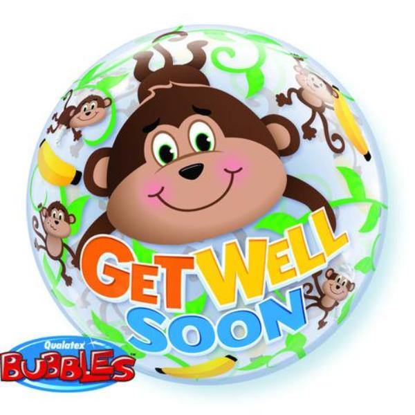 Get Well Soon Monkeys Bubble Balloon - 56cm - The Base Warehouse