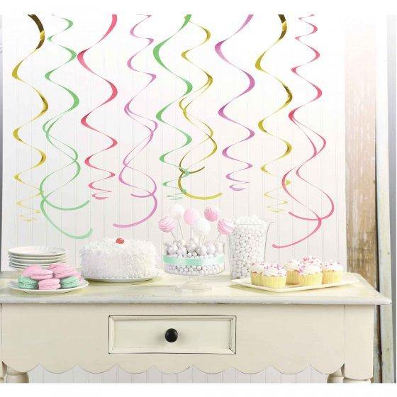 12 Pack Pastel Swirl Hanging Decorations - The Base Warehouse