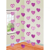 Load image into Gallery viewer, 6 Pack Baby Shower Pink Hearts Hanging String Decorations - 2.1m - The Base Warehouse
