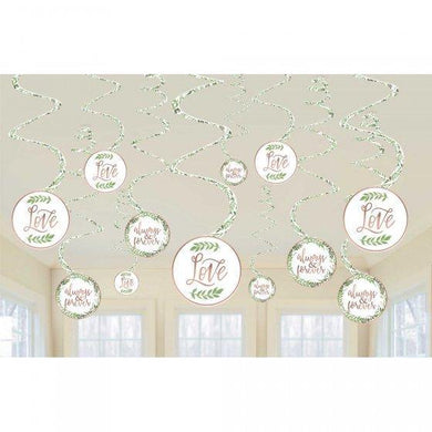 12 Pack Love & Leaves Hanging Spiral Decorations - The Base Warehouse
