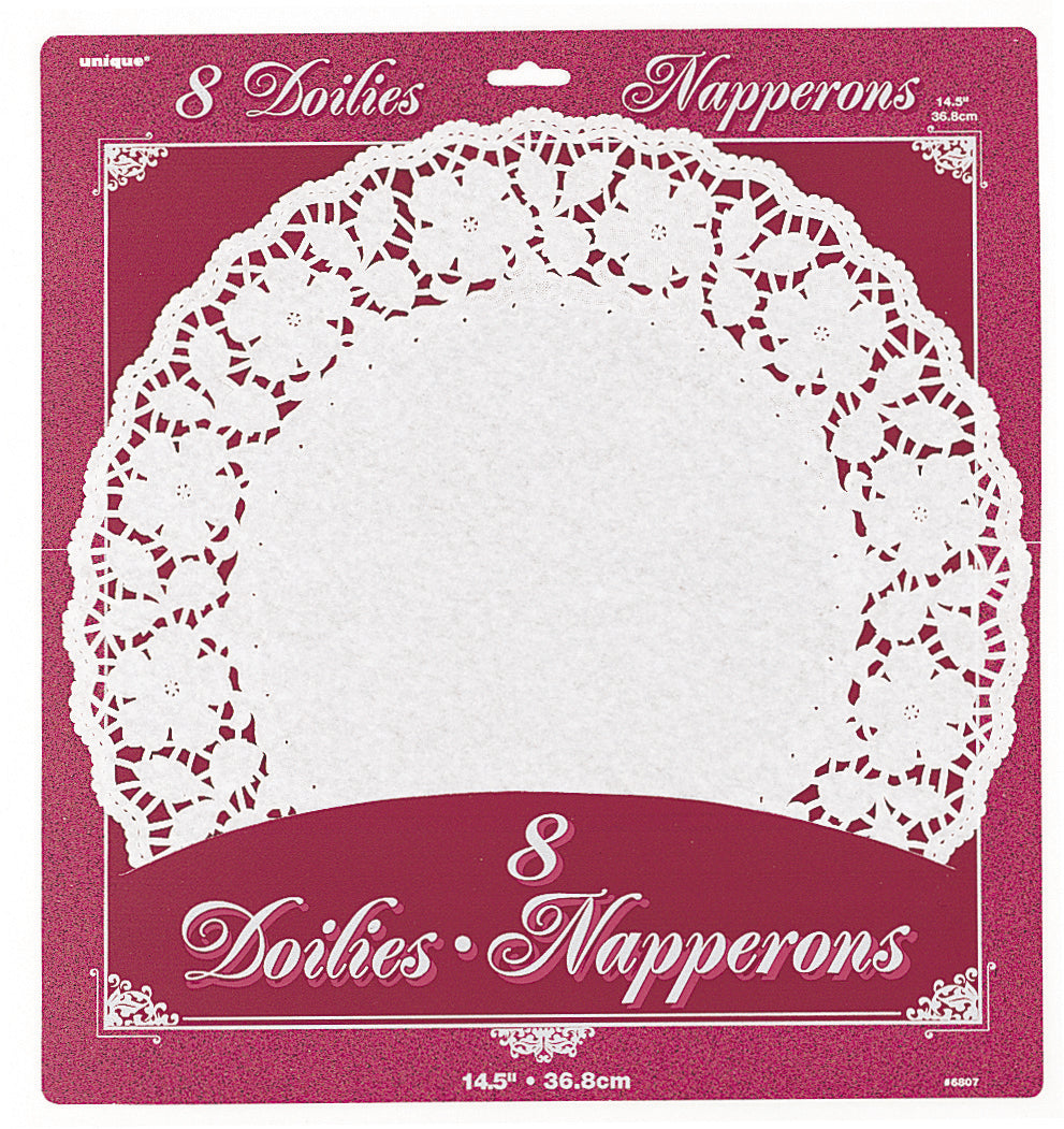 8 Pack White Doilies - 37cm