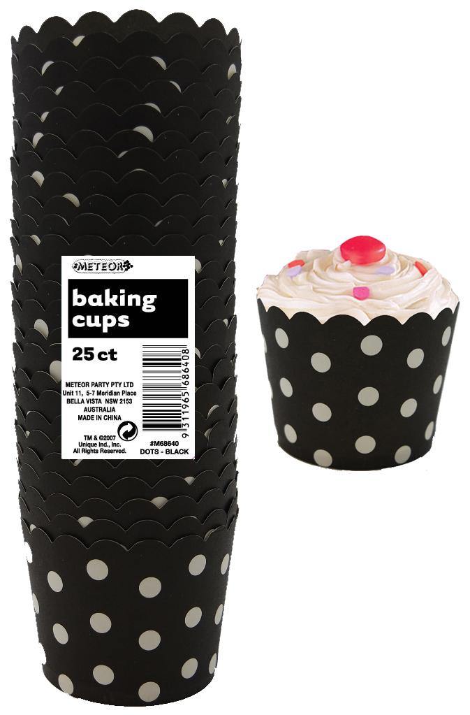 25 Pack Midnight Black Dots Paper Baking Cups - The Base Warehouse