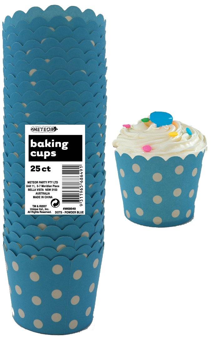 25 Pack Powder Blue Dots Paper Baking Cups - The Base Warehouse