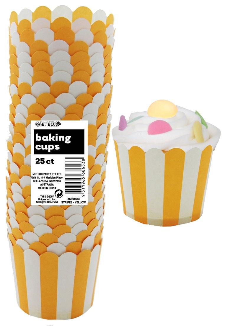 25 Pack Sunflower Yellow Stripes Paper Baking Cups - The Base Warehouse