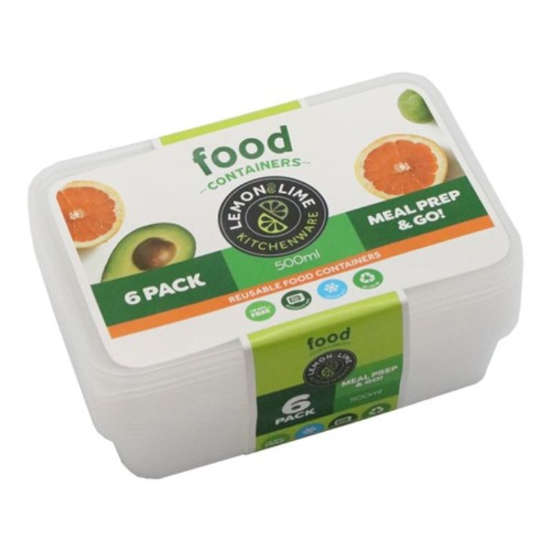6 Pack Reusable Food Container - 500ml