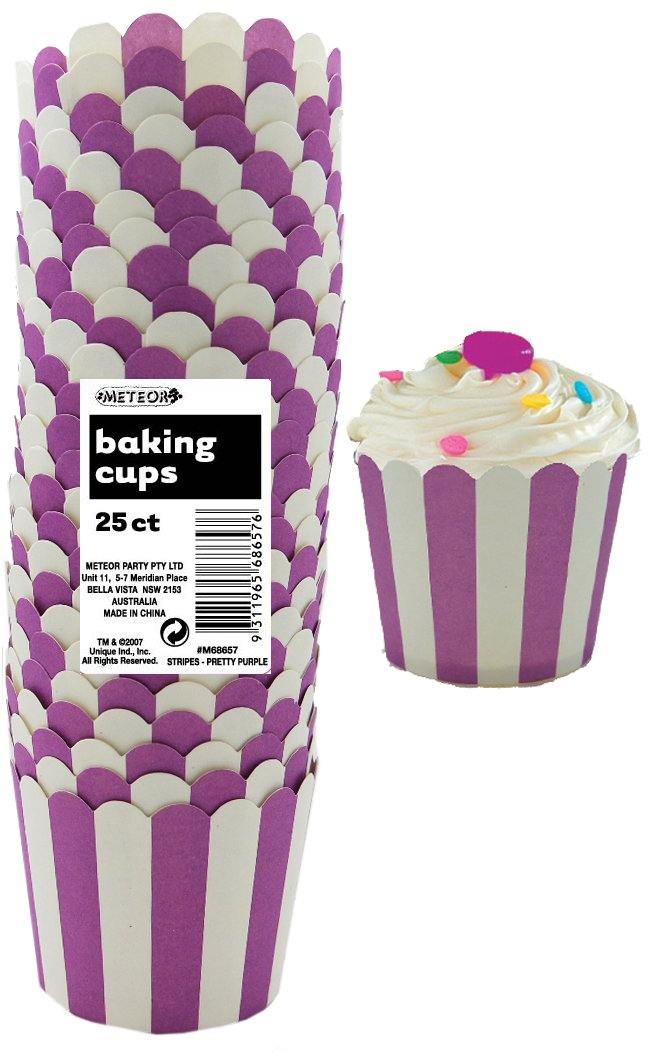 25 Pack Pretty Purple Stripes Paper Baking Cups - The Base Warehouse