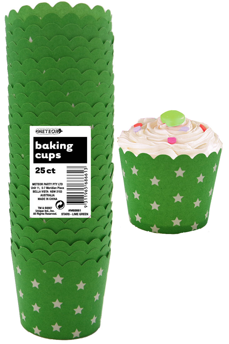 25 Pack Lime Green Stars Paper Baking Cups