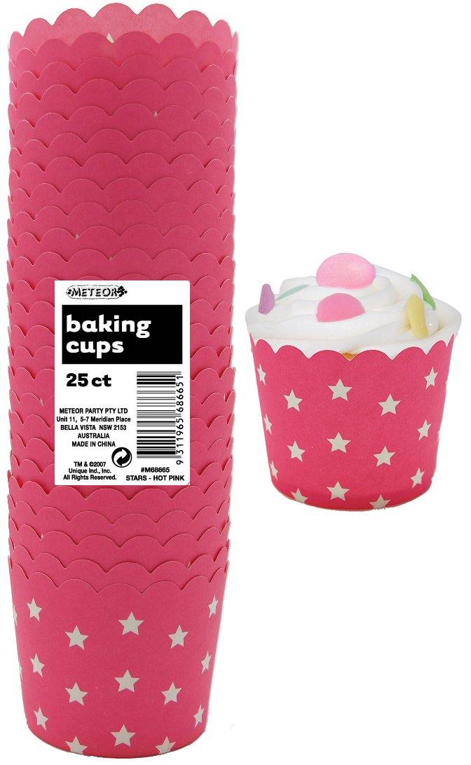 25 Pack Hot Pink Stars Paper Baking Cups - The Base Warehouse