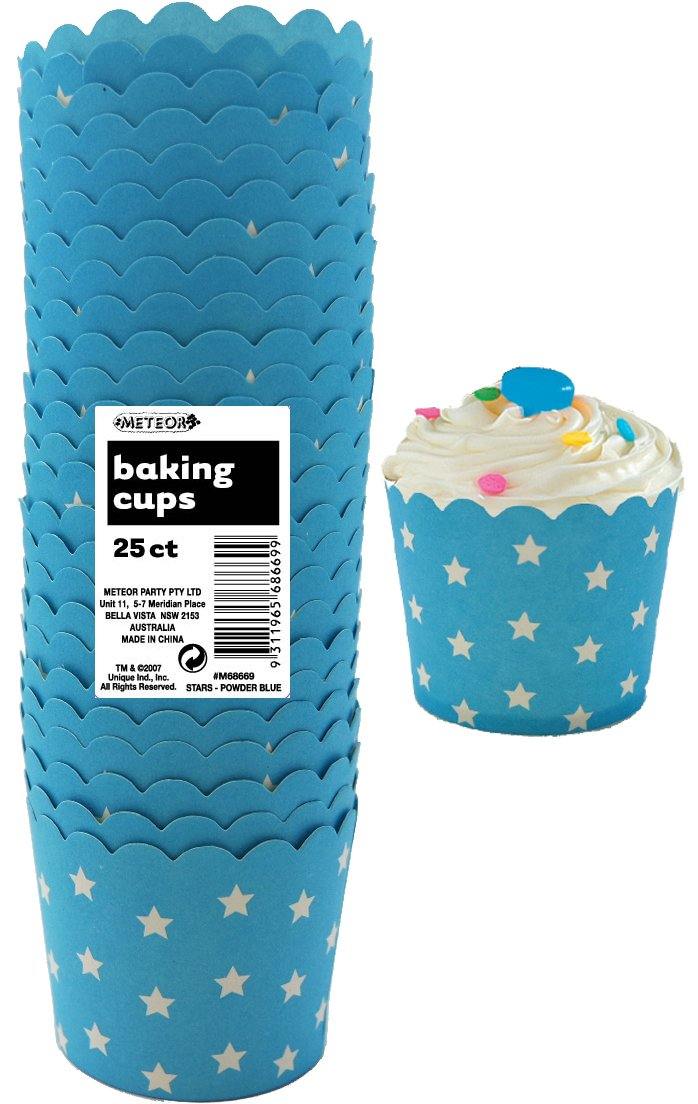 25 Pack Powder Blue Stars Paper Baking Cups - The Base Warehouse