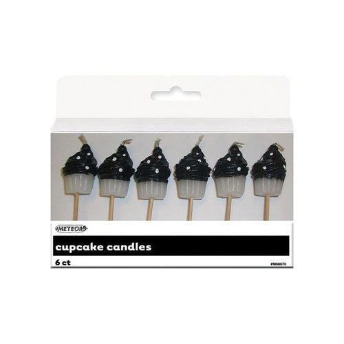 6 Pack Midnight Black Dots Cupcake Pick Candles