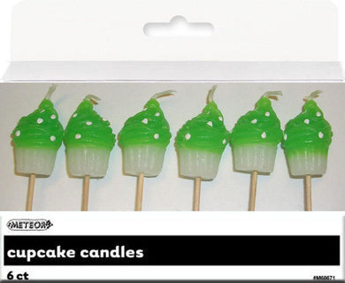 6 Pack Lime Green Cupcake Pick Candles - The Base Warehouse