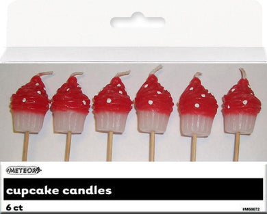 6 Pack Ruby Red Cupcake Pick Candles - The Base Warehouse