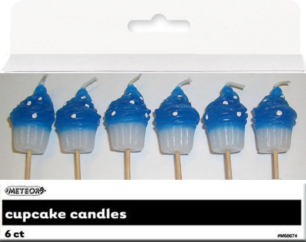 6 Pack Royal Blue Dots Cupcake Pick Candles - The Base Warehouse