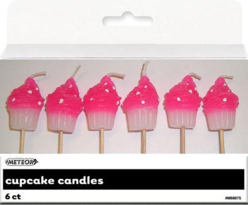 6 Pack Hot Pink Dots Cupcake Pick Candles - The Base Warehouse