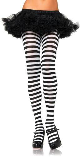 Womens Nylon Black/White Stripe Tights - 3-4X - The Base Warehouse